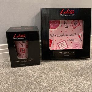 Lolita “ Who needs a man?” Coffee mug with matching lunch plate